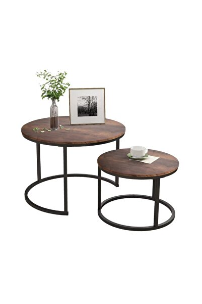 OEM Set 2 coffee tables, 68 x 48 cm, round shape, brown