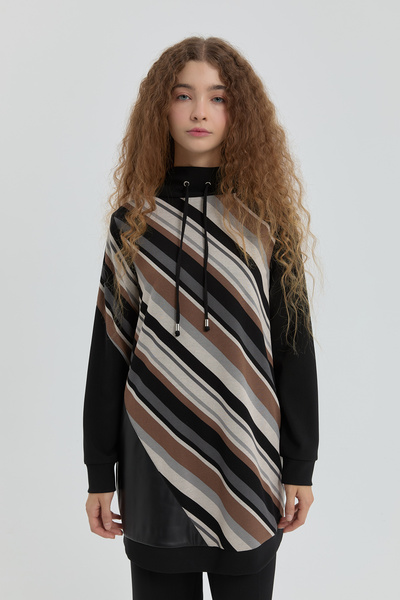 Nihan ψηλός λαιμός Μαύρο ιδρώτα με σχέδια