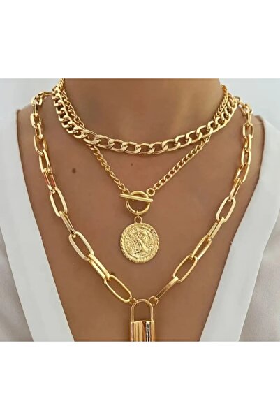 stainless steell 3'lü portre kilit kraliçe kolye set