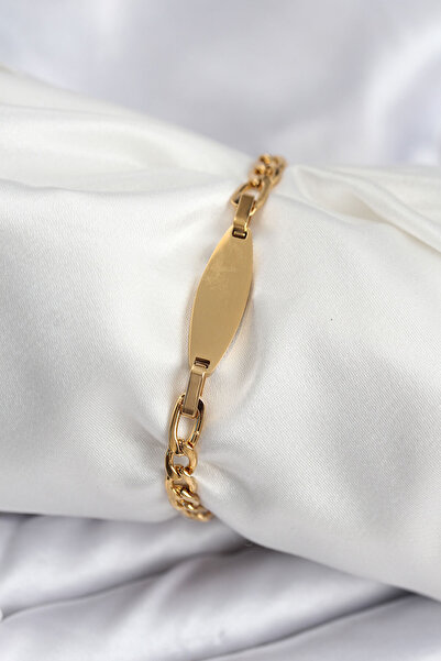 SeyCey.co سوار نسائي من الفولاذ 316L بلون ذهبي بيضاوي مناسب للكتابة