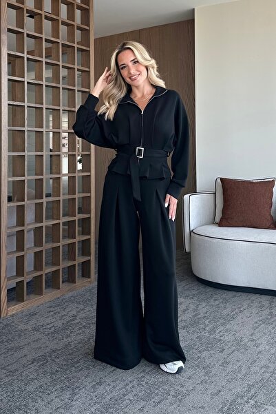 Laluvia Black Belted Trousers with Pencil Suit - 7278