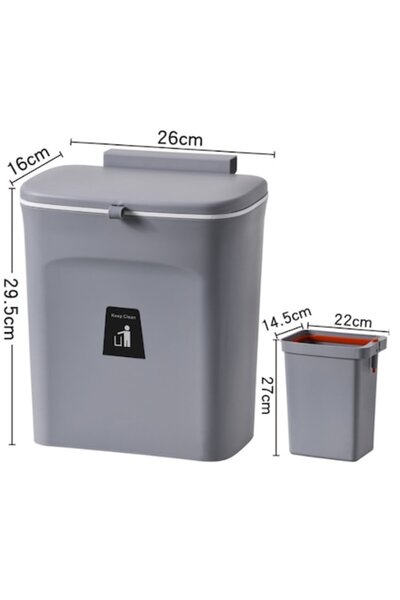 OEM Large Wall-Mountable Trash Bin with Lid, Gray