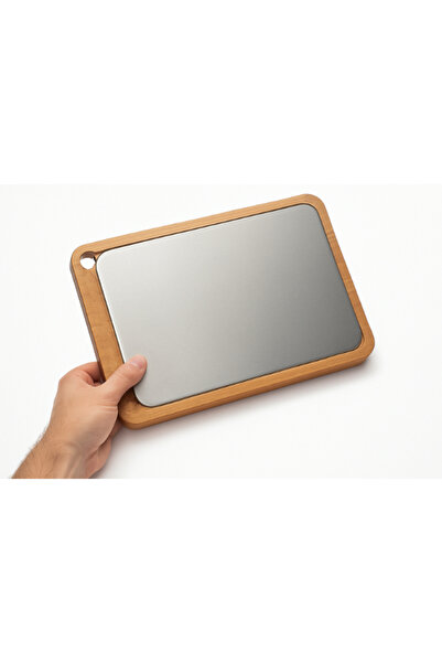 URZ GRUP Wooden Stainless Steel Cutting and Presentation Board