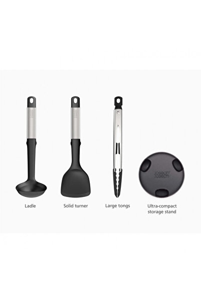 Joseph Joseph Elevate 10569 Cooking Utensil Set, 3 pcs, Stand, Black/stainless steel