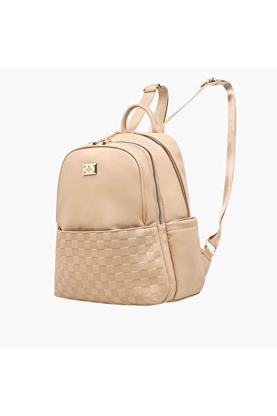 Bessie London Embossed Backpack with Adjustable Shoulder Straps and Zip Closure - 29x37x19 cms