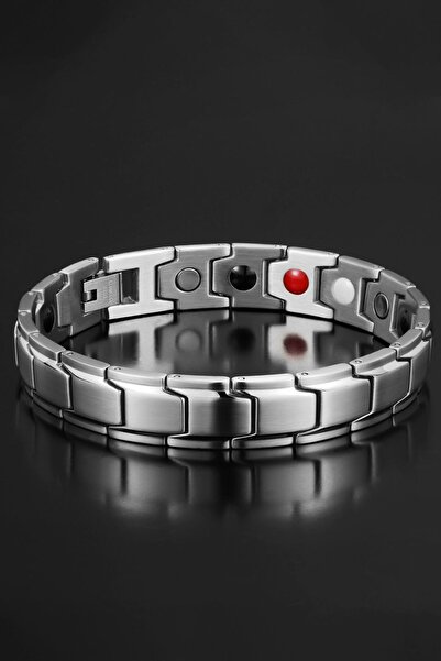 kaNey collection Negative Ion Magnet Gray Steel Men's Bracelet Et32By