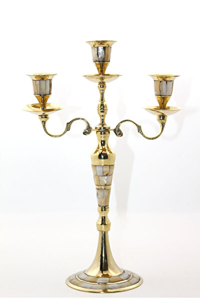 URZ GRUP Brass Pearlescent 3-Piece Candlestick Model 1