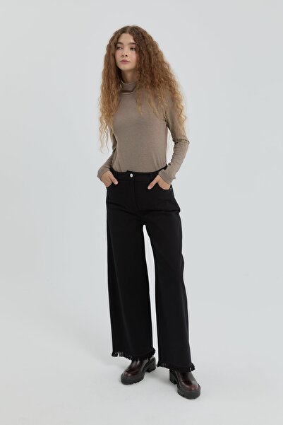 Nihan Gabardin Bol Paça Pantolon Siyah