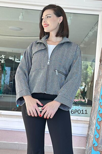 İnce Topuk Prive Series Fish Scale Pattern Bomber Jacket 6P011