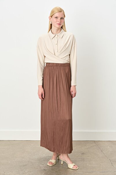 Nihan Beli Lastikli Crash Etek Kahve