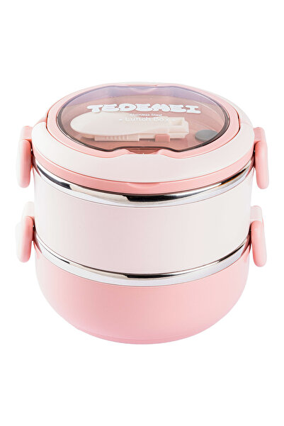 Tantitoni 024-01-TEDEMEI PINK STAINLESS STEEL ROUND 2-LAYER FOOD CARRIAGE BOW...