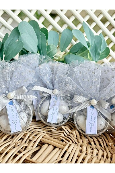 cacagift design 10 Adet İnci Süslemeli Magnetsiz Halka Şekerleme (Nikah, Nişa...