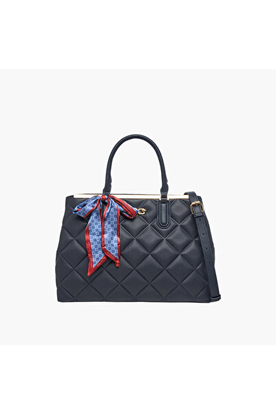 Bessie London Quilted Tote Bag with Double Handle and Scarf Detail