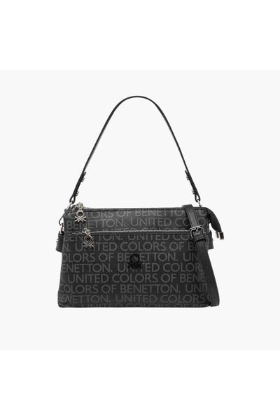 United Colors of Benetton UCB Monogram Print Crossbody Bag with Zip Closure