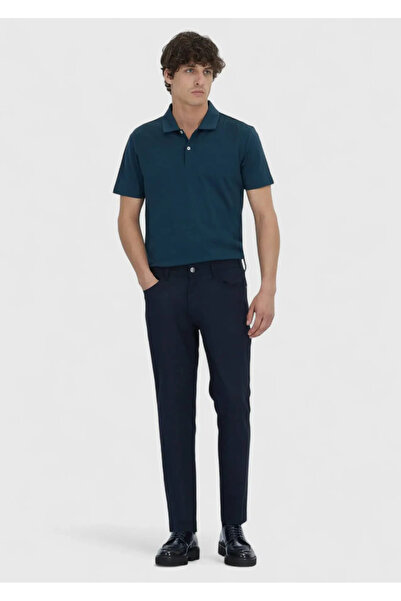 Ramsey Navy Blue Plain Woven Slim Fit Casual Trousers