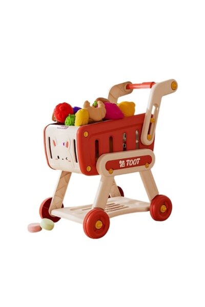 OEM Κόκκινο παιδικό καρότσι αγορών με 32 τυχαία φρούτα και λαχανικά