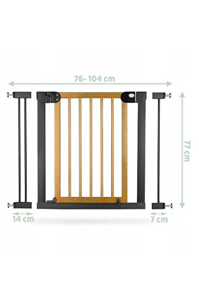 NUKIDO Child safety gate barrier, made of metal and wood, opening on 2 sides, adjustable width...