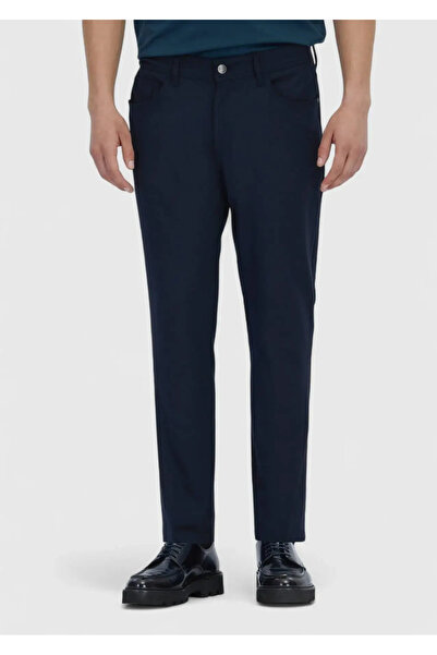 Ramsey Navy Blue Plain Woven Slim Fit Casual Trousers