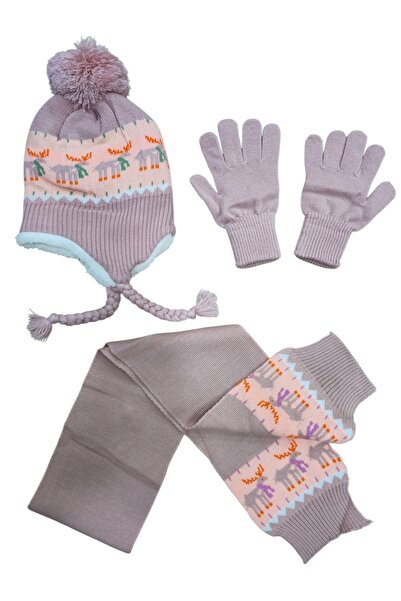 Butik Pembe Kız Çocuk Bere, Atkı ve Eldiven 3’lü Kışlık Set (4-8 Yaş)