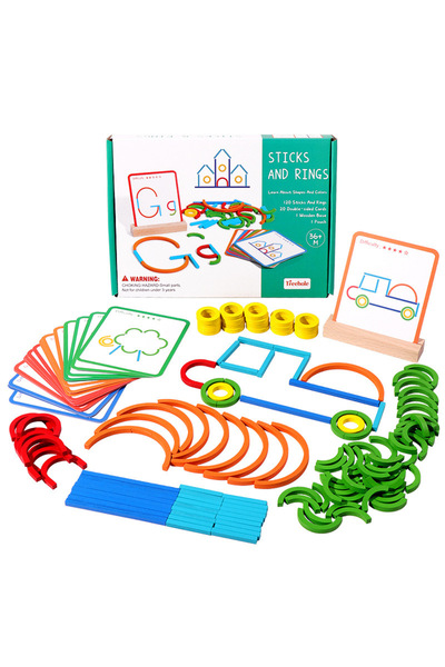 Choice مجموعة واحدة من مكعبات بناء أحجية الصور المقطوعة التعليمية المبكرة على شكل حلقات خشبية باللون الرمادي للأطفال في مرحلة ما قبل المدرسة