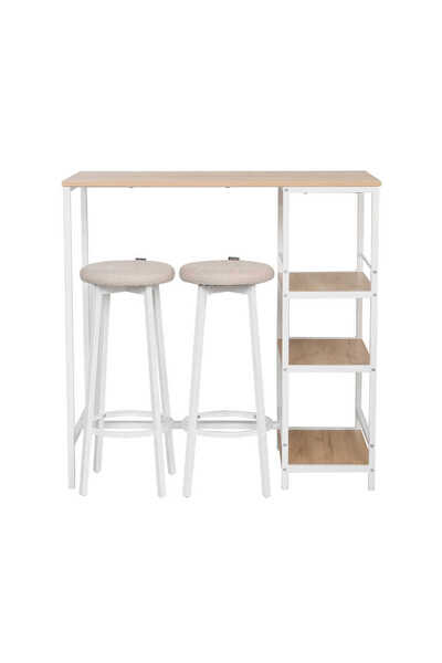 Adore Mobilya Step-Up 2 Tabureli Yüksek Ayaklı Raflı Mutfak Masa Takımı - Beyaz 100x50x100
