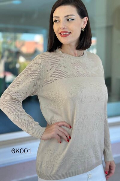 İnce Topuk Floral Pattern Openwork Knitwear Blouse 6K001