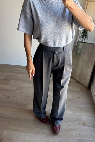 Sue Store Antrasit Pileli Yüksek Bel Palazzo Pantolon