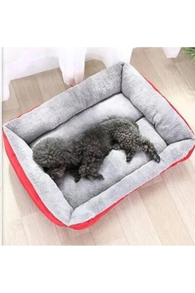 zola Animal bed, rectangular, warm interior, soft filling, 75 x 60 cm, red