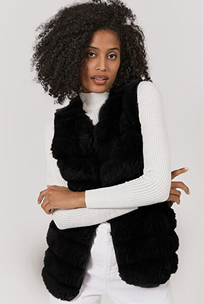 bacc Black Plush Faux Fur Vest