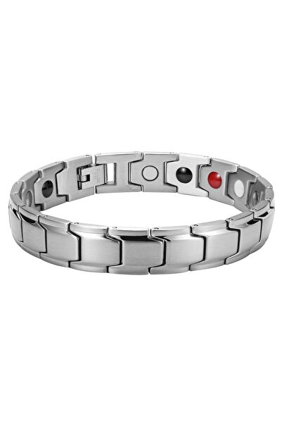 kaNey collection Negative Ion Magnet Gray Steel Men's Bracelet Et32By