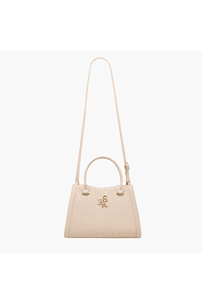 SASHA Monogram Embossed Tote Bag with Detachable Strap and Zip Closure