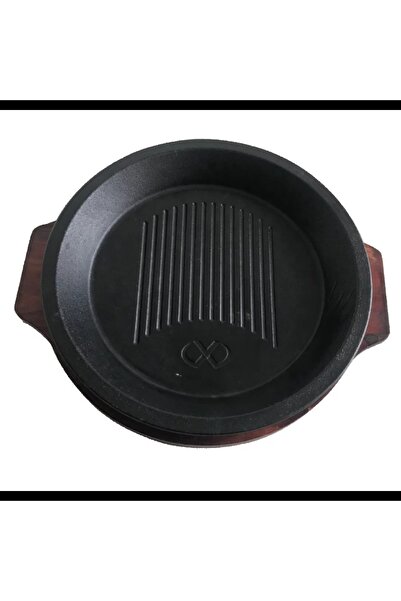 ORIAN صينية دائرية من الحديد الزهر لشواء اللحوم بقاعدة خشبية 24 سم