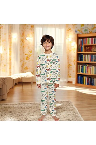 Yağmur Giyim Σετ πιτζάμες ELMPUP Cream Animal Kingdom με σχέδια 100% βαμβάκι ...