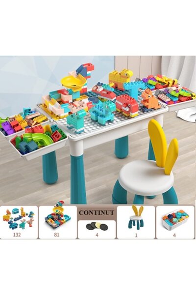 OEM Set masa activitati de joaca - 6 in 1 - cu 218 piese de constructie, scau...