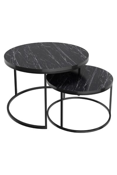 OEM Set 2 coffee tables, 68 x 48 cm, round shape - black color