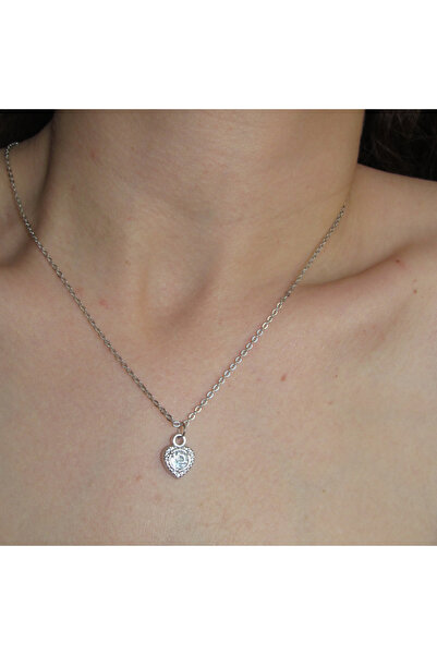 irva collection Renkli Zirkon Taşlı Minimal Kalp Kolye