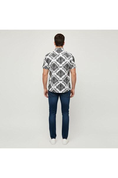 Muchmy Men Shirt Floral Print Soft Cotton Blend Material Men's T-shirt Casual Office Shirts