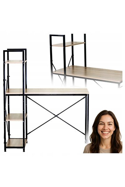 zola Modern desk with shelf, 100 x 52 x 120 cm, 3 shelves, metal frame, spacious top, natural oak