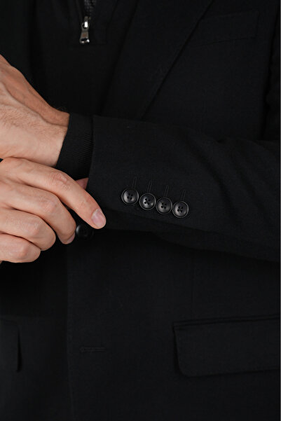 Bisse Comfort Fit Siyah Mono Yaka Çift Yırtmaçlı 6 Drop Yün Erkek Ceket