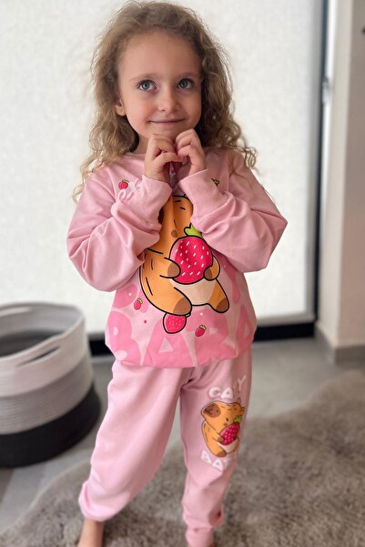 Minik Dolap Capybara Girls' Tracksuit Set 2 Thread - Pink