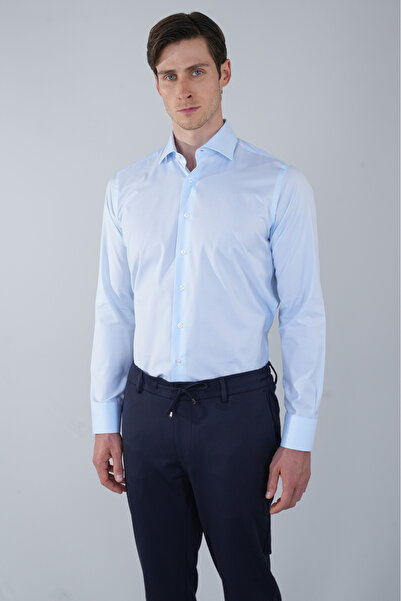 Bisse İtalyan Yaka Regular Fit Açık Mavi Uzun Kol Cepsiz Erkek Gömlek