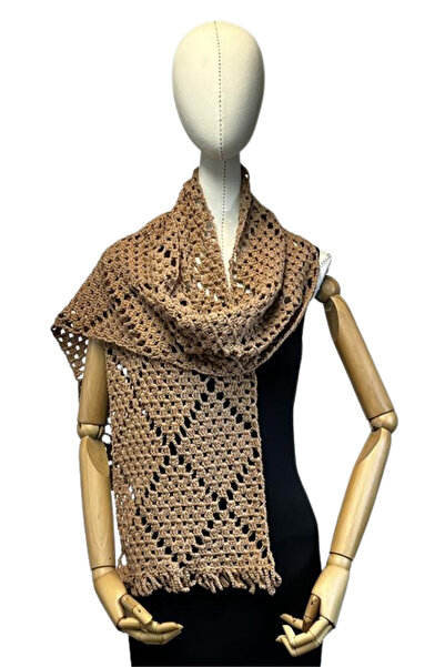 Uretti - Necla 4345 Χειροποίητο πλεκτό κασκόλ από βαμβακερό νήμα - 185 cm x 31 cm - Καφέ