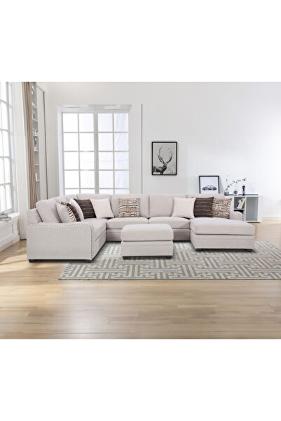 micasa Elegant and Modern Design 6 Seater Stationary Corner Sofa with Ottoman