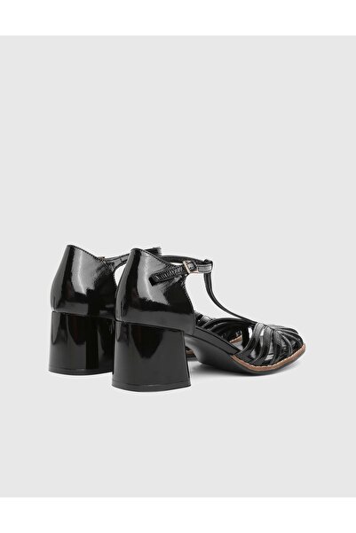 İLVİ Jesca Hakiki Rugan Deri Siyah Kadın Topuklu Sandalet