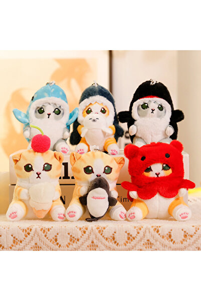 Choice 6pcs 6Pcs/lot Shark Cat Keychain Plush Students Schoolbag Pendant Backpack Keyhook Cute Soft Animal