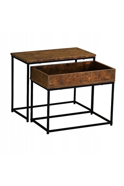 zola Set 2 masute de cafea, cadru metalic, PAL, 60 x 30 x 50 / 55 x 29.5 x 45.5 cm, stejar fumuriu