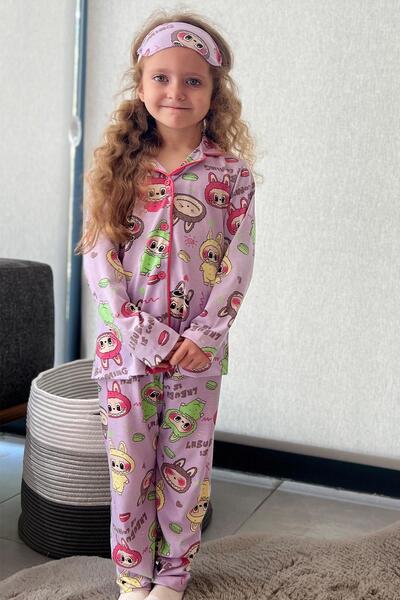 Minik Dolap Labubu Desenli Kız Çocuk Pijama Takımı - Lila