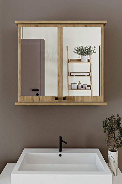 Orysa Design AD-1 Banyo Dolabı, 2 Kapaklı Lavabo Üstü Aynalı Banyo Dolabı - Atlantik Çam