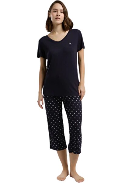 Arnetta Kadın Lacivert Battal Kısa Kol Pijama Takım 3225