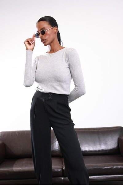 5in1Canpolat Gray Core-Spun Yarn Basic Classic Knitwear 1147